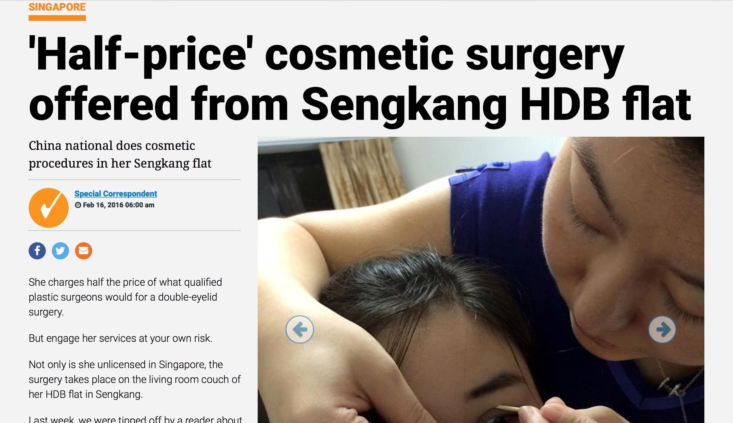 The New Paper Article on Cosmetic Surgery Treatments provided by quacks